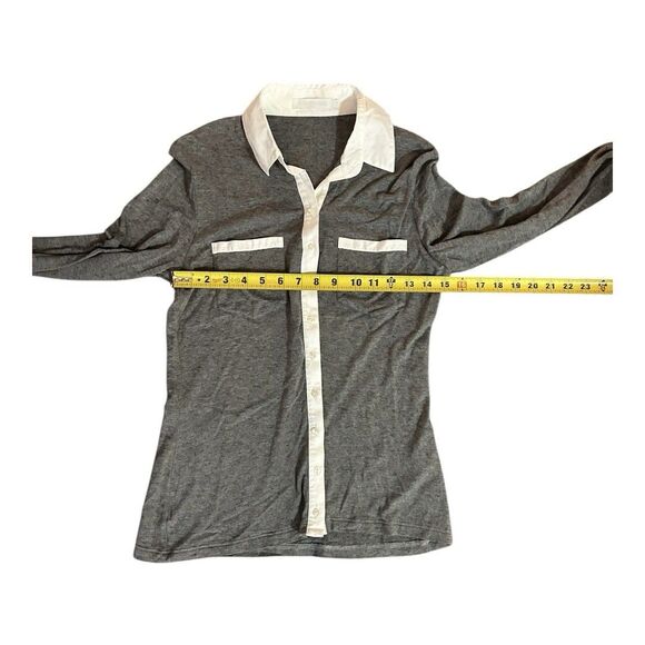 Anne Fontaine Gray and White Long Sleeve Button Down - Picture 3 of 8